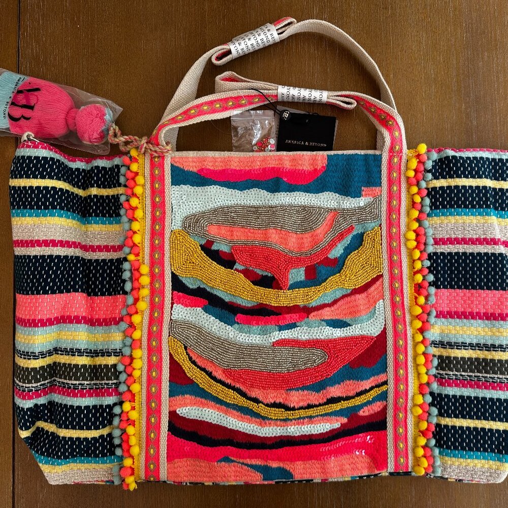 America and Beyond Embellished Tote w/ Two Pouches Chloe